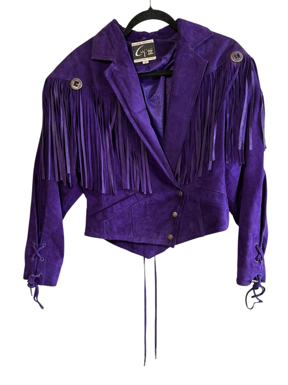 Global Identity Size Small Purple Suede Leather  Fringe Jacket Western Festival